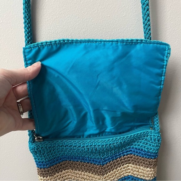 The Sak Crossbody Bag Chevron Blue Cream Braided Woven Coastal Beachy Classic - Picture 9 of 12